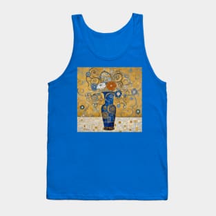 Modern Still Life Painting with Flowers in a Blue and Gold Decorative Vase Tank Top